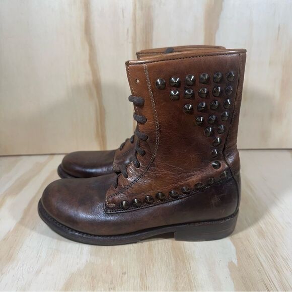 Bed Stu Studded Brown Combat Boots Women’s Size 6.5 - Picture 1 of 8